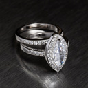  Stirling Silver 925 Engagement Wedding Ring Marquise Halo Micro Pave Rings Bridal Set Simulated Diamonds