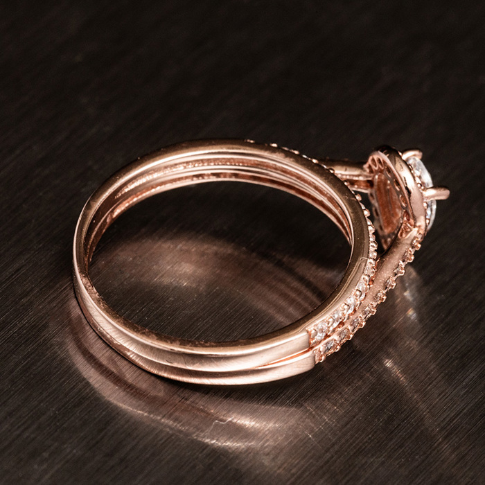 Pear Shape Rose Gold Plated Stirling Silver 925 Engagement Wedding Ring Rings Bridal Set Simulated Diamonds