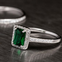  Emerald Stirling Silver 925 Rings Set Engagement Wedding Ring Bridal Simulated Diamonds