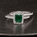  Emerald Stirling Silver 925 Rings Set Engagement Wedding Ring Bridal Simulated Diamonds