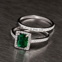  Emerald Stirling Silver 925 Rings Set Engagement Wedding Ring Bridal Simulated Diamonds