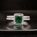  Emerald Stirling Silver 925 Rings Set Engagement Wedding Ring Bridal Simulated Diamonds