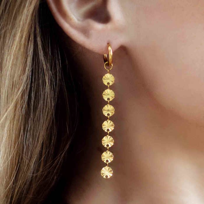 Baby Pleats Long Strand Gold Earrings