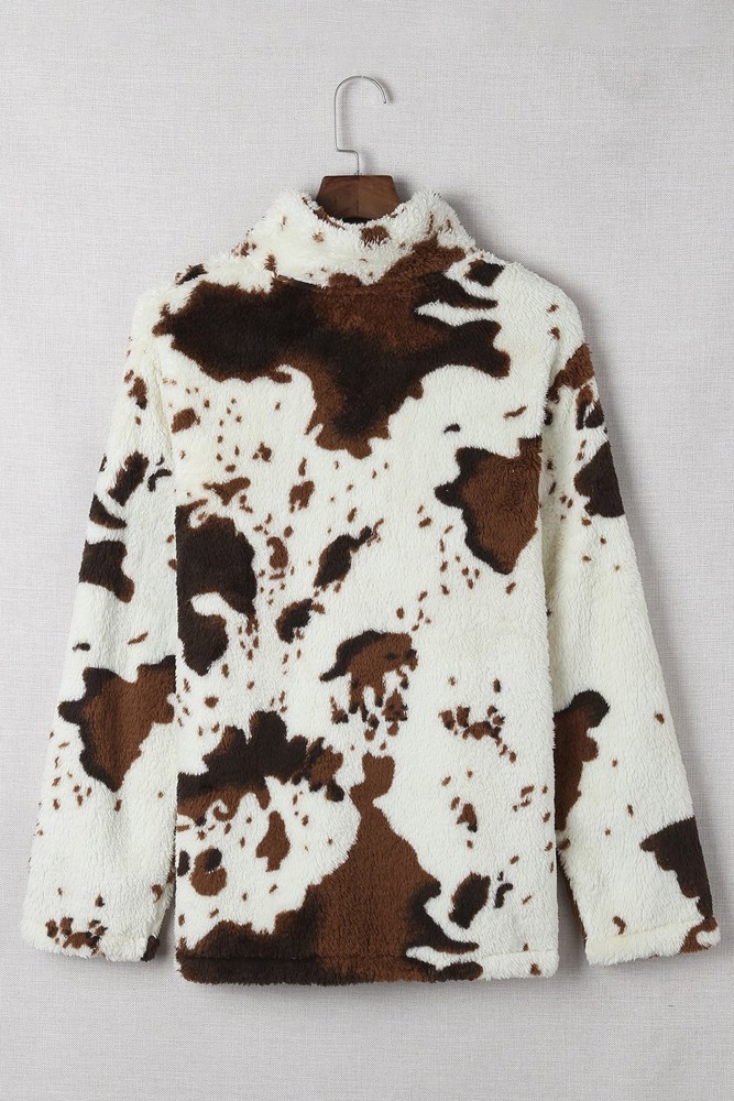 Cow Print Fleece Zip Top