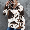  Cow Print Fleece Zip Top