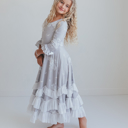  Girls Winter Rose Floral Long Sleeve Ruffles Dress