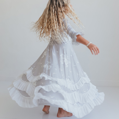Girls Winter Rose Floral Long Sleeve Ruffles Dress
