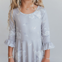  Girls Winter Rose Floral Long Sleeve Ruffles Dress