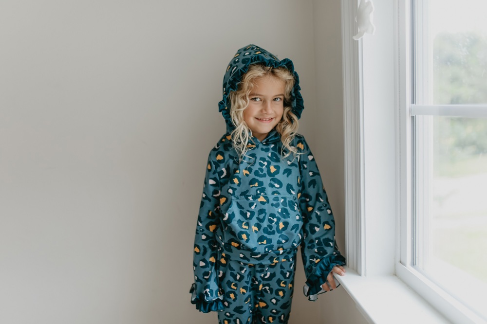 Blue Leopard Hooded Set