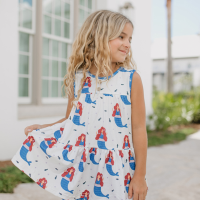 Girls Blue Mermaid Tiered Crossback Top & Summer Short Set
