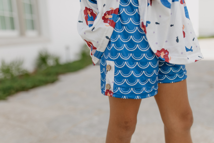 Girls Blue Mermaid Tiered Crossback Top & Summer Short Set