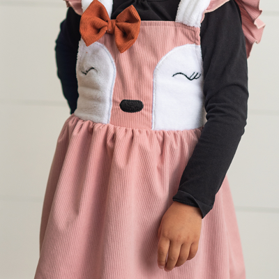 Kids Pink Corduroy Deer Ruffle Pinafore Jumper