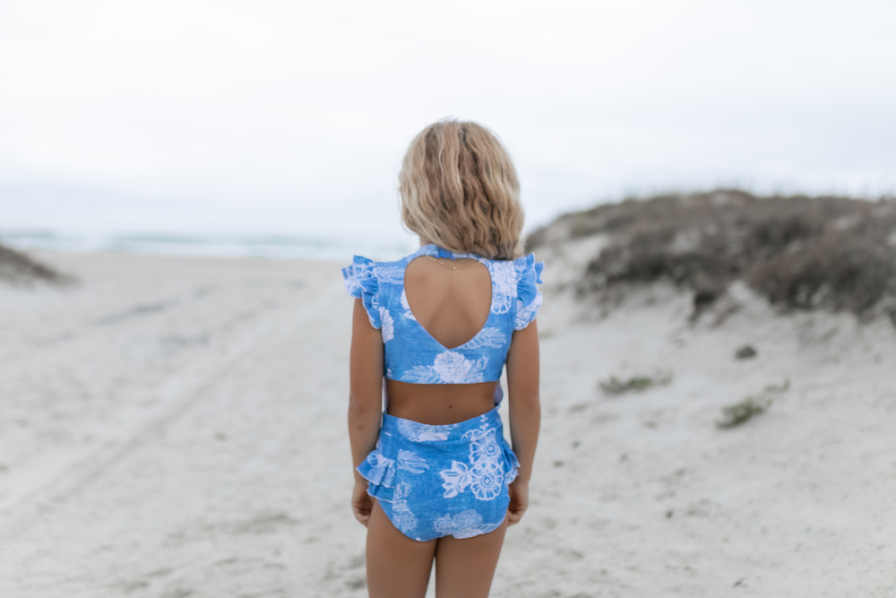 Girls Denim Floral One Piece Swimsuit