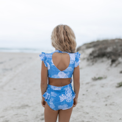 Girls Denim Floral One Piece Swimsuit