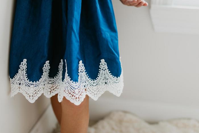 Kids Girls Denim Ruffle Intricate Lace Summer Dress
