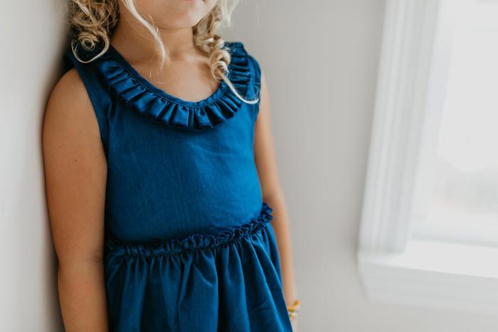 Kids Girls Denim Ruffle Intricate Lace Summer Dress