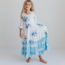  Girls Dusty Blue Winter Floral Long Sleeve Ruffles Dress