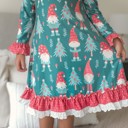  Kids Red Green Gnome Holiday Christmas Ruffle Lounge Gown