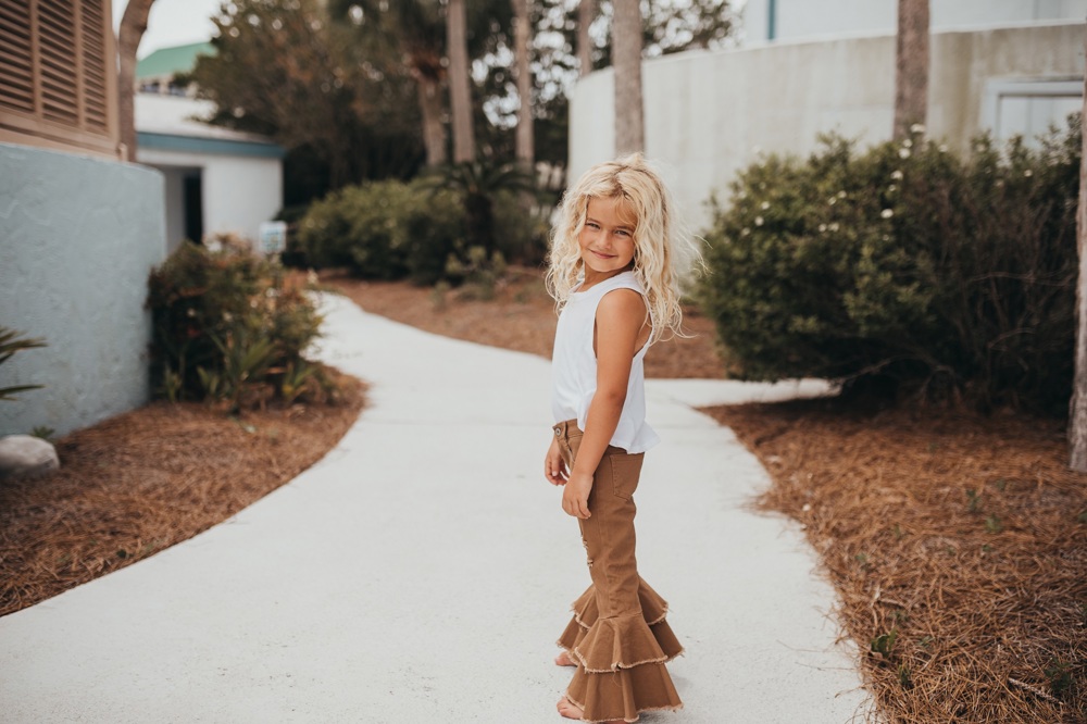 Khaki Denim Ruffle Pant