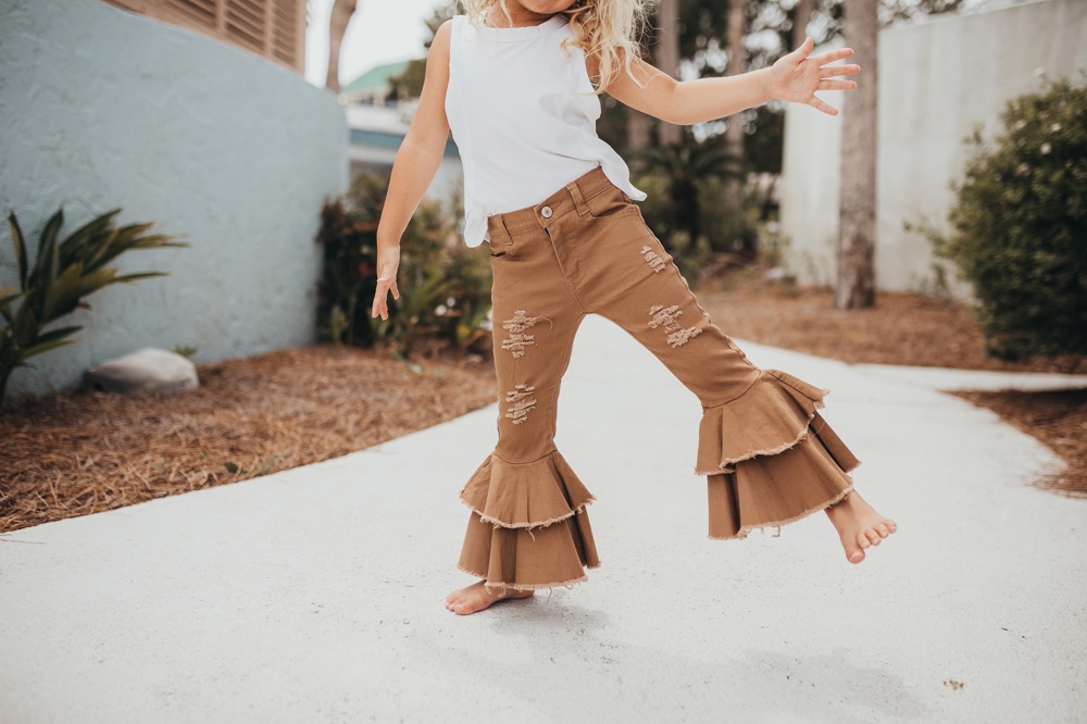 Khaki Denim Ruffle Pant