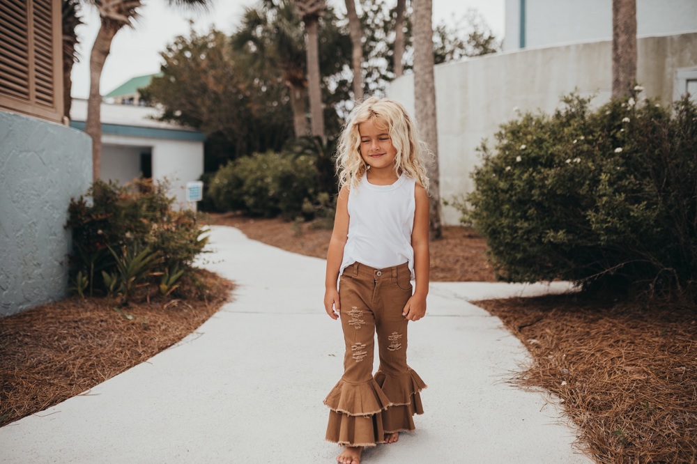 Khaki Denim Ruffle Pant