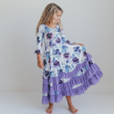  Girls Lavender Winter Floral Long Sleeve Ruffles Dress