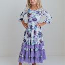  Girls Lavender Winter Floral Long Sleeve Ruffles Dress