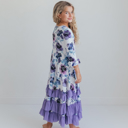  Girls Lavender Winter Floral Long Sleeve Ruffles Dress