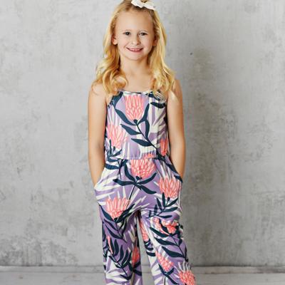Kids Navy Lavender Floral Jumpsuit With Pockets Size 10/12