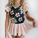  Kids Black Floral Peach Dot Dance Skirted Twirl Leotard