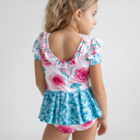  Kids Teal & Pink Rose Dance Gymnastics Skirted Twirl Leotard