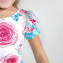  Kids Teal & Pink Rose Dance Gymnastics Skirted Twirl Leotard