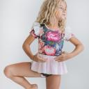  Kids Vintage Peonie Floral Dance Skirted Twirl Leotard