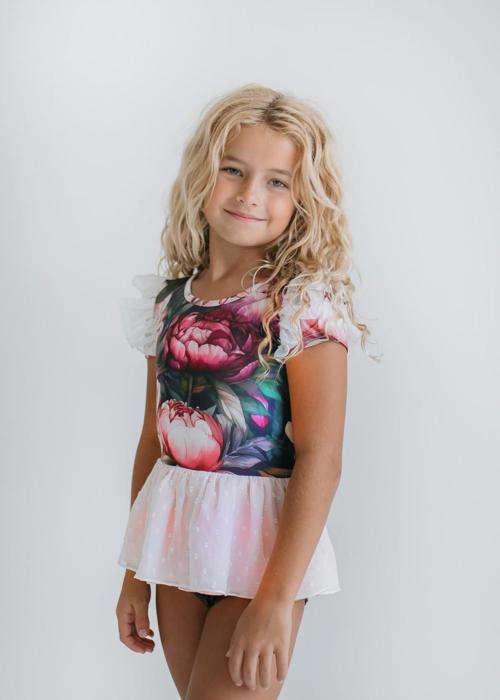 Kids Vintage Peonie Floral Dance Skirted Twirl Leotard