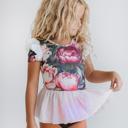  Kids Vintage Peonie Floral Dance Skirted Twirl Leotard
