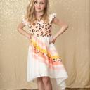  Kids Pink Leopard Short Sleeve Rainbow Dress