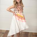  Kids Pink Leopard Short Sleeve Rainbow Dress