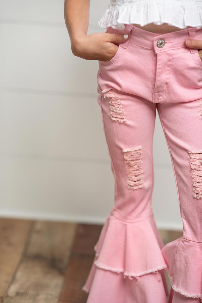 Light Pink Ruffle Denim Jean Pant