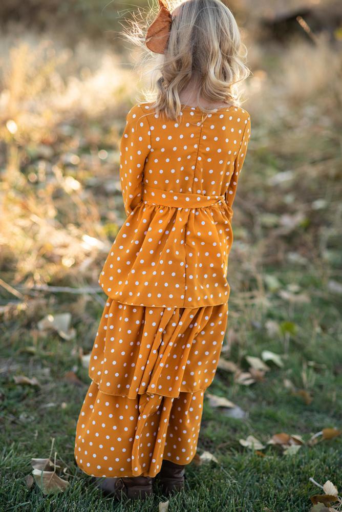 Mustard Dot Tiered Dress