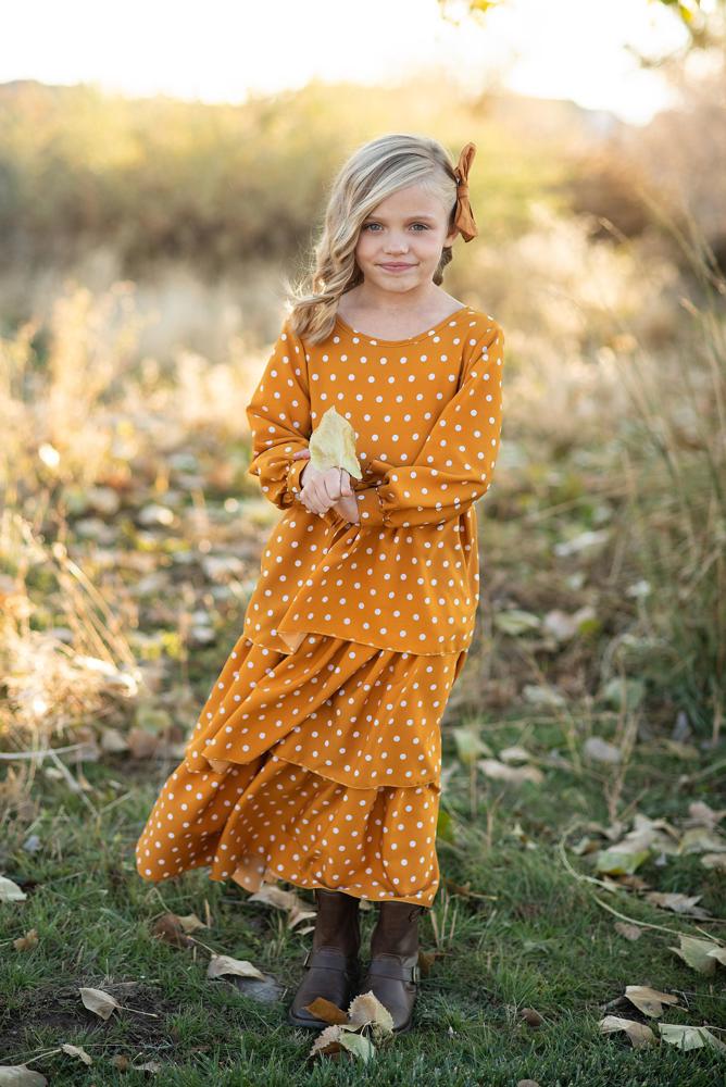 Mustard Dot Tiered Dress