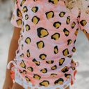  Kids Pink Leopard Rash Guard Ruffle Swimsuit