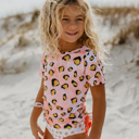  Kids Pink Leopard Rash Guard Ruffle Swimsuit