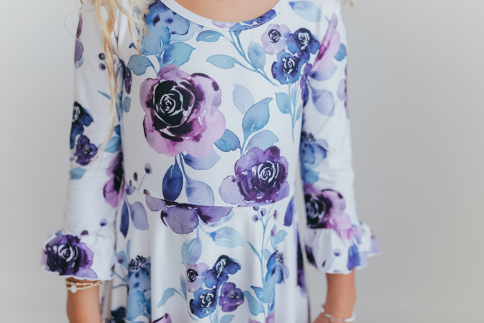 Girls Lavender Winter Floral Long Sleeve Ruffles Dress