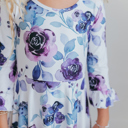 Girls Lavender Winter Floral Long Sleeve Ruffles Dress