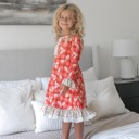  Kids Red Holly Christmas Holiday Ruffle Button Lounge Gown