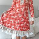  Kids Red Holly Christmas Holiday Ruffle Button Lounge Gown