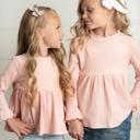  Kids Blush Pink Long Sleeve Lettuce Trim Ribbed Shirt