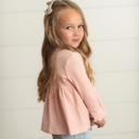  Kids Blush Pink Long Sleeve Lettuce Trim Ribbed Shirt