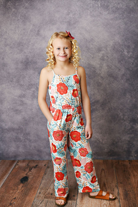 Kids Sage & Coral Floral Jumpsuit With Pockets Size 10/12