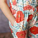  Kids Sage & Coral Floral Jumpsuit With Pockets Size 10/12